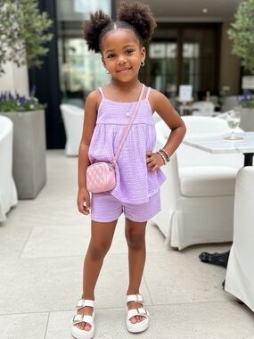 Cat & Jack Girls Purple Cotton Gauze 2-Piece Tank & Shorts Set